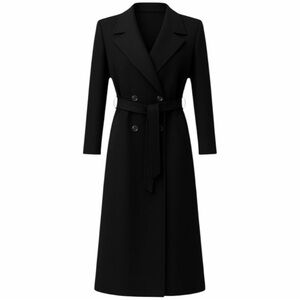 Vintage 90s Oversized Black Wool Coat with Belt – Size M